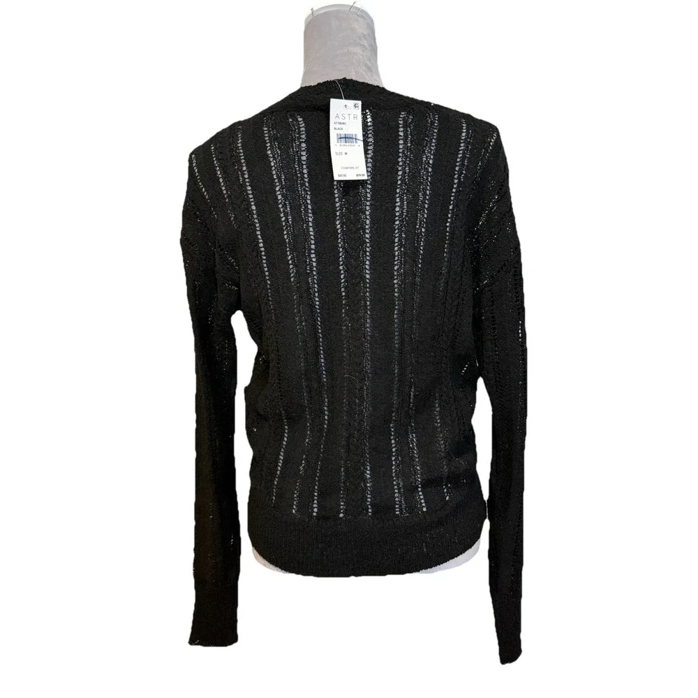 NWT‎ ASTR The Label Women's Black Wrap Front Pointelle Sweater Size M